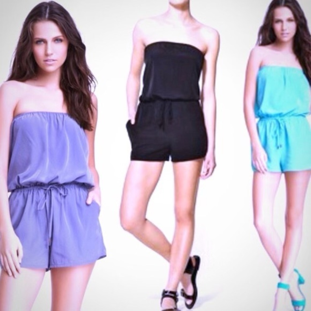 ZOA New York Black and Blue Strapless Jumpsuits with Elastic Waist